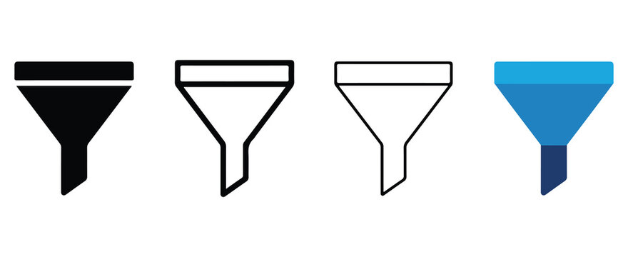 funnel graphics with varying shapes and colors isolated on transparent background