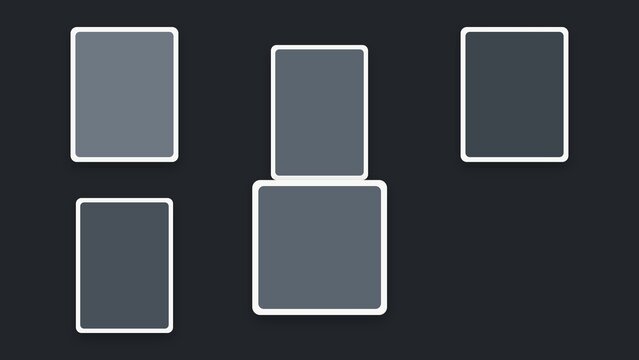Minimalist photo collage mockup template with rounded frames and blank rectangles on dark background for gallery layout and social media grid
