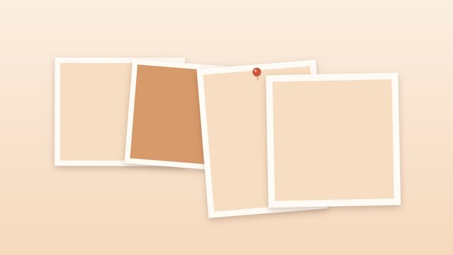 Collage of four blank photo frames pinned to a beige background with drop shadow effect