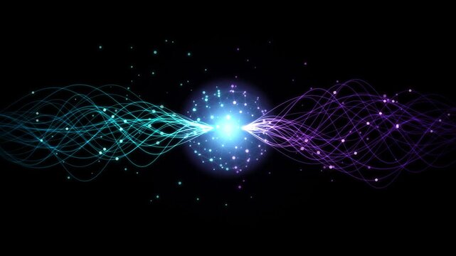 Abstract digital energy flow with glowing particles and waves