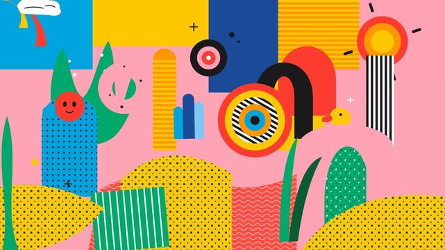 Abstract geometric art background with colorful shapes and creative patterns in a modern flat vector design style