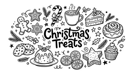 Obraz premium Hand Drawn Christmas Treats Doodle Collection