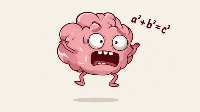 cute funny brain shocked by a mathematical formula illustrated animation