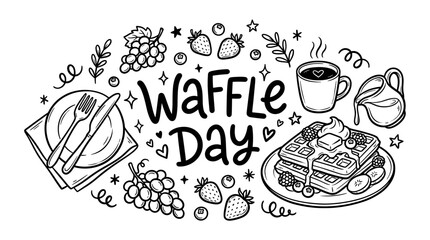 Fototapeta premium Waffle Day Hand Drawn Doodle Illustration