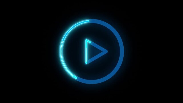 futuristic neon blue play button animation on black background