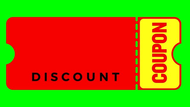 Red 50 percent off coupon voucher promo animation on green screen background chroma key discount tag offer badge commercial shopping sale motion graphic