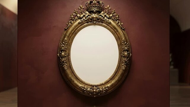 Operator moving dolly toward gilded oval frame in gallery to highlight crown filigree