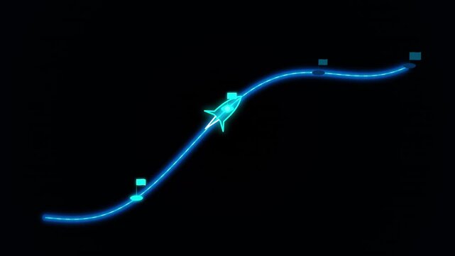 business growth roadmap with neon rocket