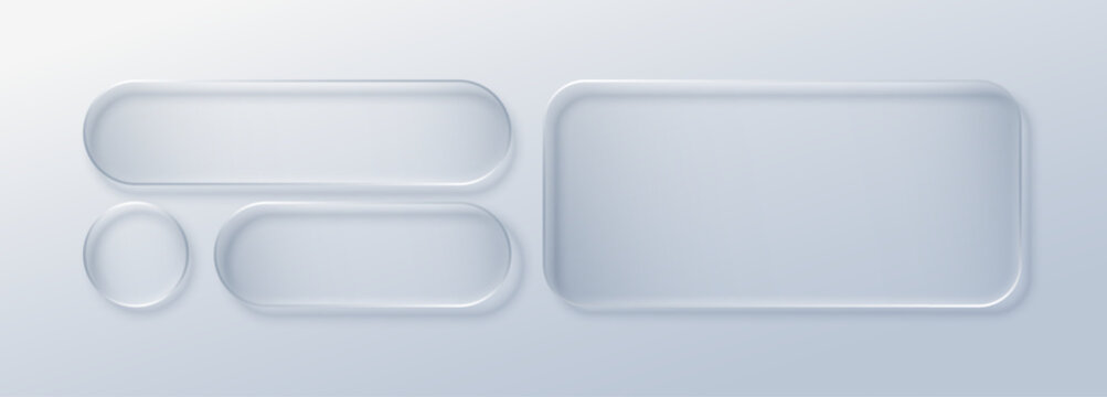 Glass ui transparent with button liquid effect for glasses buttons frame. Design background box with glass shape rectangle for icon digital square. Interface texture glass with web button ux.
