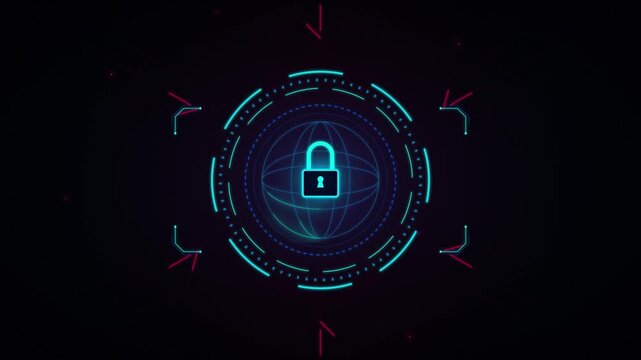 Digital security lock globe hud animation cybersecurity