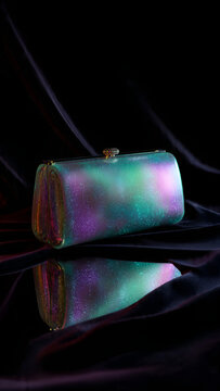Iridescent Holographic Clutch Bag with Glitter Finish