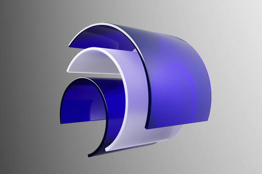 Abstract curved blue and purple glossy shapes on neutral background for modern logo background and banner design with minimalist three dimensional form
