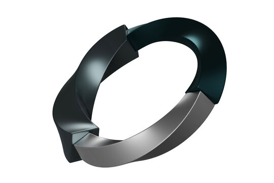 Twisted black and metallic torus ring on white background for product showcase and futuristic logo mockup