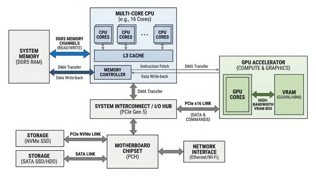 Detailed computer hardware data flow diagram for IT systems
