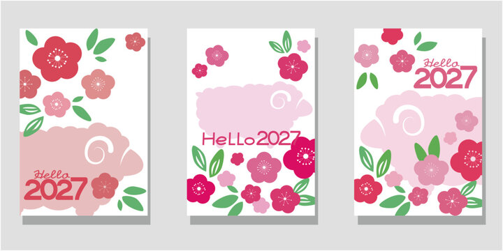 Set of 2027 New year post card. 2027 new year illustration. Vector illustration.