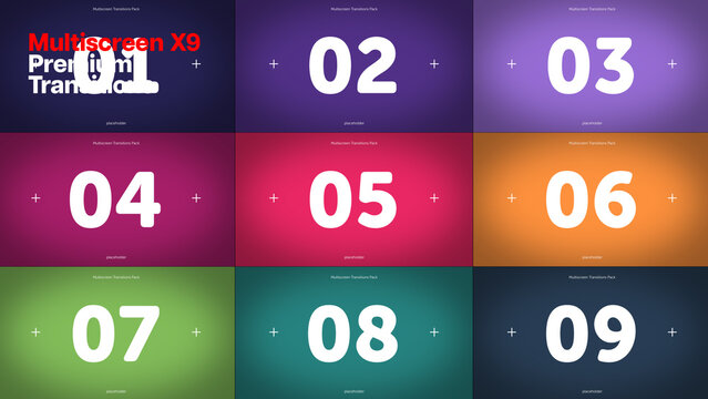 Premium Transitions Multiscreen X9 10 Variations &ndash; Nine Screen Transitions, Multi Video Split Screen Layouts and Dynamic Grid Panel Effects for Professional Video Editing