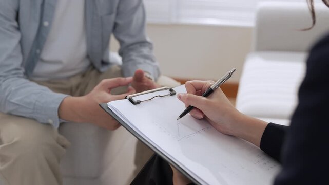 Professional financial advisor businesswoman and man discussing wealth planning, client consultation, tablet document review, office and home investment strategy discussion for informed future goals