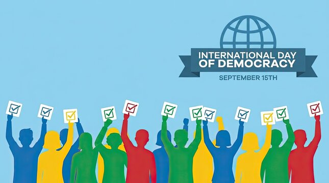 Diverse people hands holding voting ballot papers for international democracy day event vector illustration background design