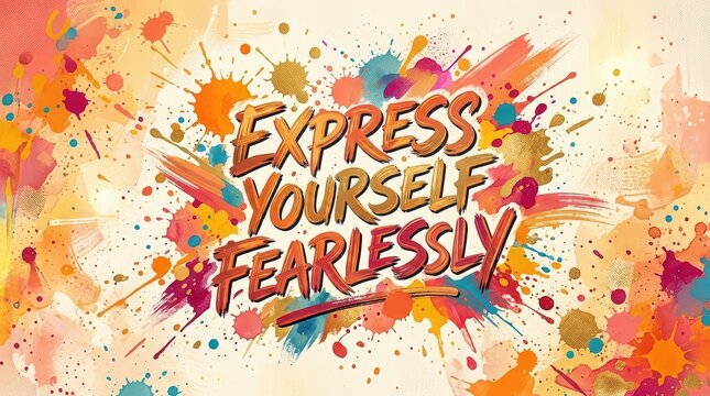 Express Yourself Fearlessly Inspirational Typography on Vibrant Colorful Paint Splatter Background