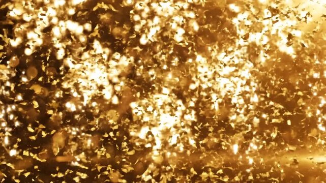 Abstract golden glitter bokeh with bright light leaks.