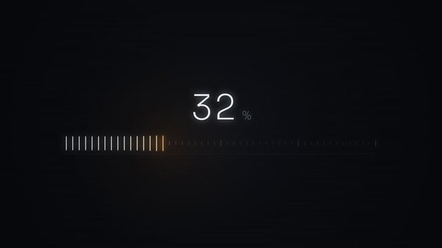 Minimal loading bar with a warm glow travelling along tick marks from zero to one hundred