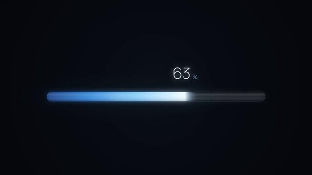 Blue Glowing Loading Bar Filling From One To One Hundred Percent With Moving Percentage Label