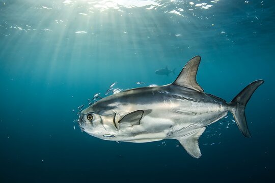 Gleaming Opah Fish Swimming Gracefully Under Sunlit Open Ocean Waves