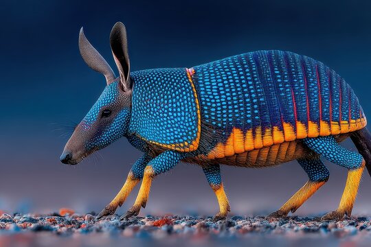 A vibrant and detailed digital artwork showcasing a fantasy armadillo, highlighting its unique coloration and unusual features in a nature-inspired setting