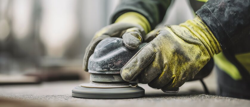 Worker using a sander for smooth surfaces.