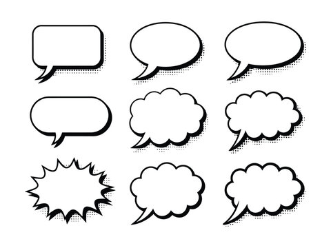 Collection of comic book style speech bubbles and text boxes
