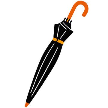 Minimalist black closed umbrella autumn Scandinavian style weather protection vector illustration
