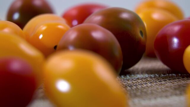 Mixed Cherry Tomatoes Size and Color Diversity Slow Turntable Shot