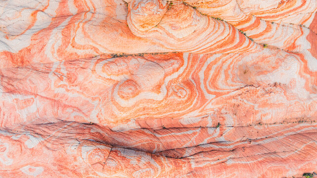 Aerial view of swirling sandstone rock formations at Zion National Park, Utah, United States.