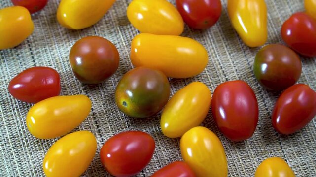 Top-Down Flat Lay of Colorful Rotating Heirloom Cherry Tomatoes