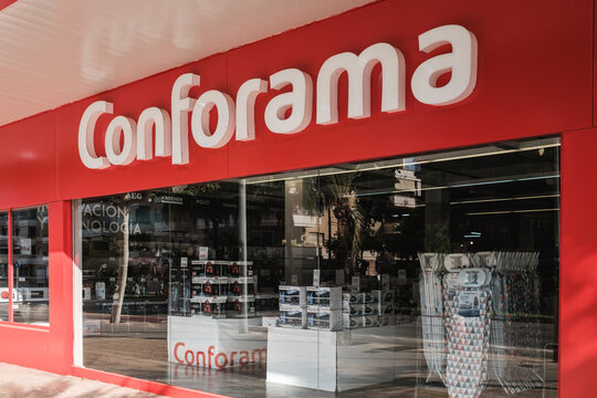 Conforama store facade with red branding and window display