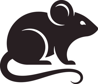 Minimalist mouse icon, black rat silhouette vector, simple animal logo