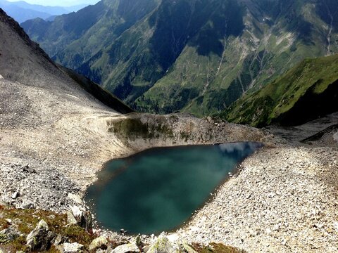 Ansoo Lake, Tear-Shaped Alpine Lake Surrounded by Rocky Mountains, Kaghan Valley, Khyber Pakhtunkhwa, Pakistan