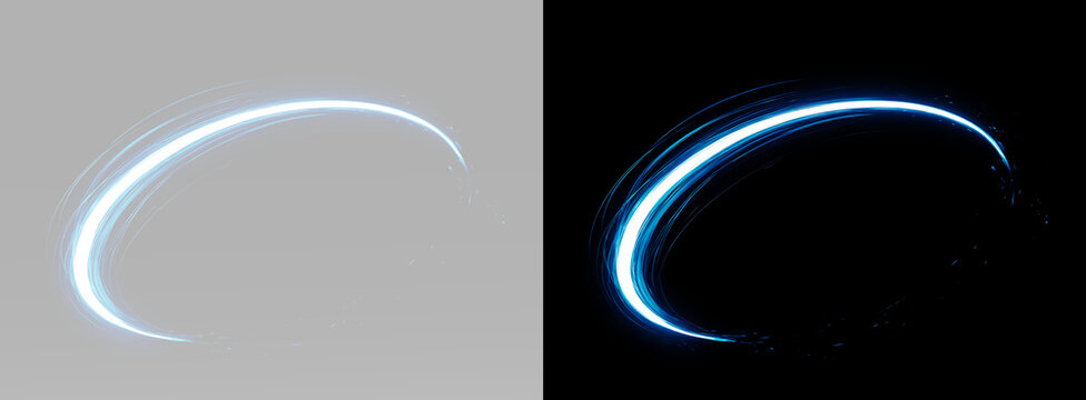 Cyan arc sweeping downward with layered light trails and a clean modern glow 