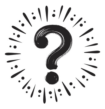 Handdrawn brush stroke question mark symbol with radiating decorative vintage lines
