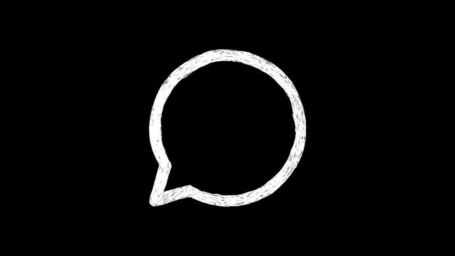 White, hand, drawn, speech, bubble, animation, sketchy, chat, box, icon, on, black, background, dialogue, cloud, for, storytelling, motion, graphic, 4k, resolution, visual.
