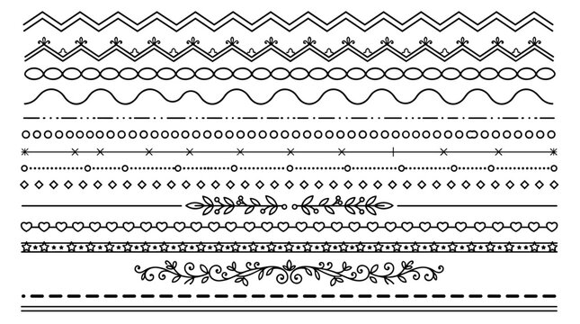 A collection of various horizontal dividers, borders, and decorative lines on a white background