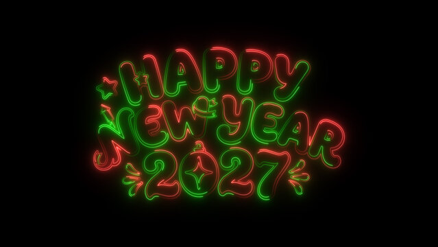 Neon lettering spells happy new year two thousand twenty seven