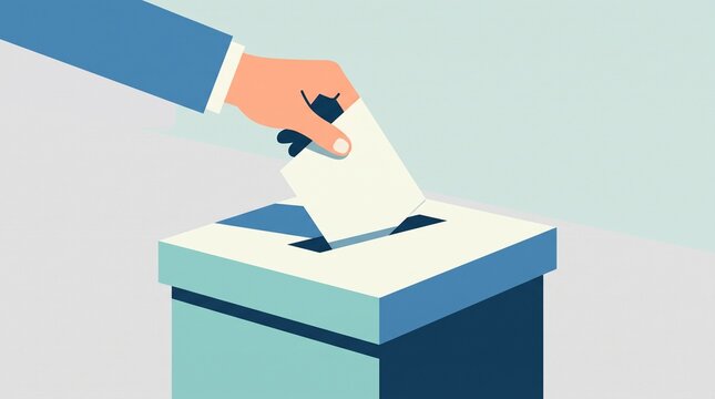 Hand inserts a paper ballot into a voting box during a democratic election.
