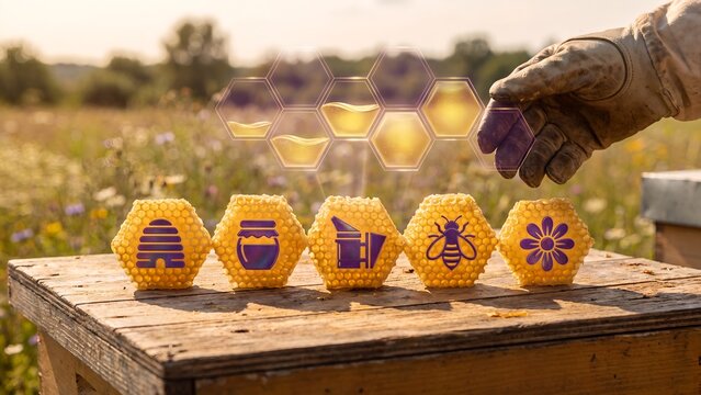 Beekeeping and apiculture hobby concept, person managing honey production and hive health, sustainable urban farming, bee conservation, nature study, agricultural leisure activity