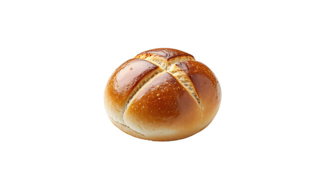 Freshly baked crusty round bread roll isolated on transparent background