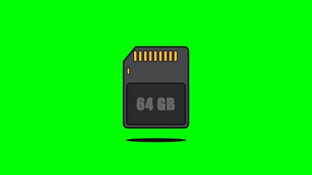 Vector Memory Card Icon 64GB Storage on Chroma Key Green Screen Background