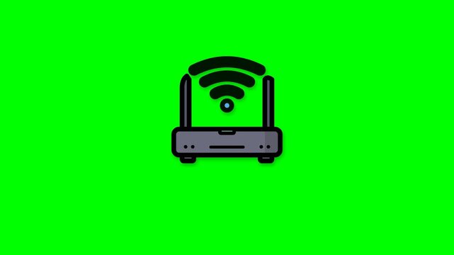 Wifi router device icon with wireless signal animation on chroma key green screen background
