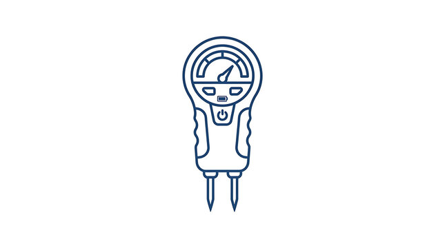 A blue monoline icon of a digital moisture meter for measuring soil water content levels