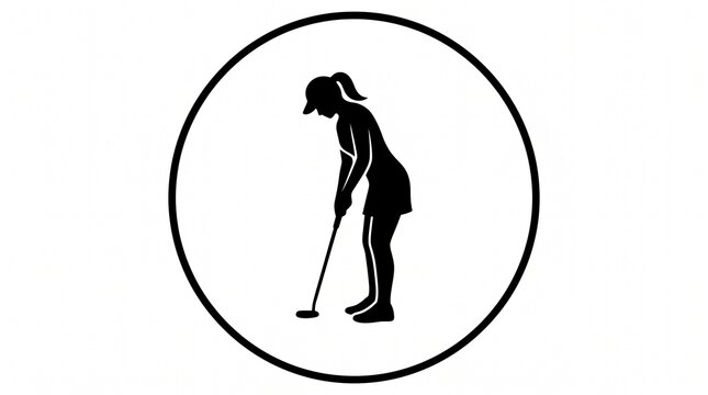 Minimalist Female Golfer Putting Silhouette Icon