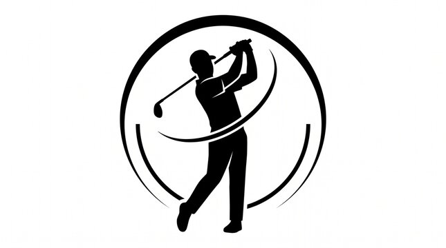 Minimalist Male Golfer Full Swing Silhouette Icon